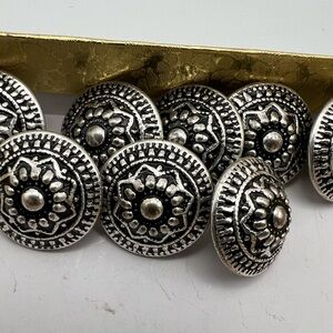 Eight Austria Silver Tone and Black Decorative Buttons